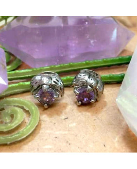 Boucles d'oreilles corbeau avec pierre violette