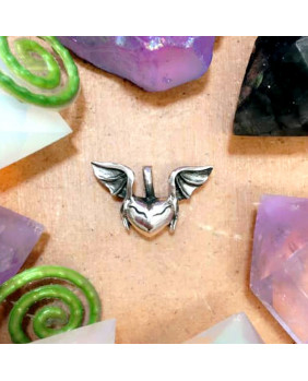 Silver pendant heart bat wing
