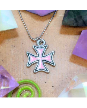 Maltese cross necklace pink