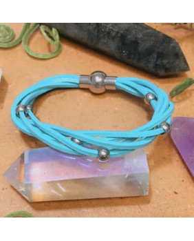 Bracelet turquoise en cuir avec perles
