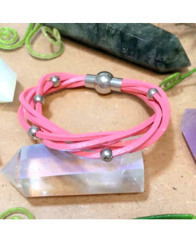Pink leather bracelet with...