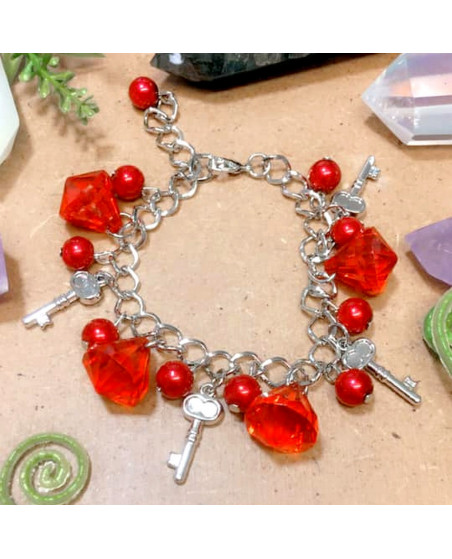 Bracelet rouge perles de verre avec clés