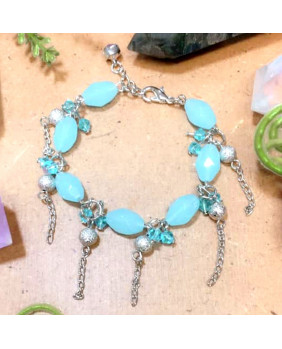 Bracelet bleu perles de verre et chaînettes