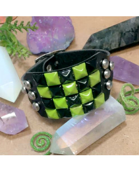 Leather bracelet with green...