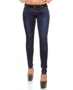 Blue denim trousers with lace