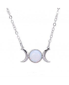 Triple moon and opal necklace