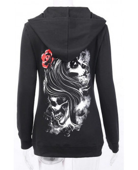 Gothic print zipped hoodie