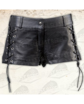 Women's lace-up leather shorts