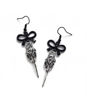 Raven skull and ribbon earring
