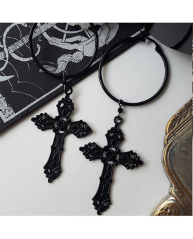 Black hoop earrings with cross