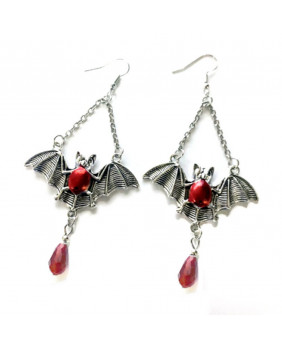Bat and red pearl earrings
