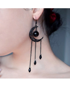 Black moon earring with...