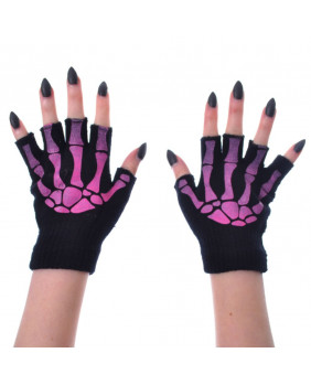 Black Mitt Skeleton Hand pink