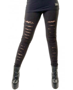 Lacerated black leggings with lace