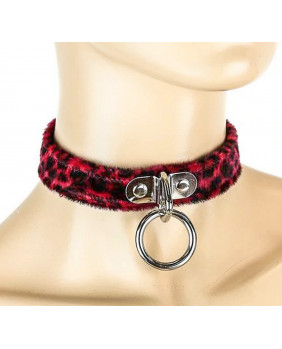 Red leopard choker with ring