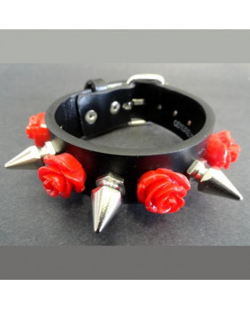 Leather bracelet red roses