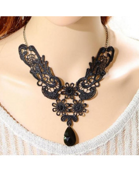 Black embroidery necklace
