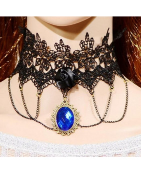 Blue cameo lace necklace