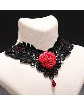 Gothic red rose necklace