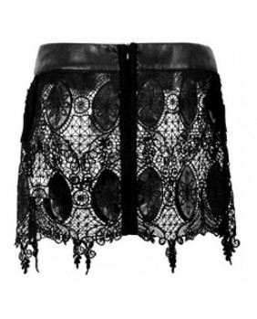 Black pvc and embroidery skirt