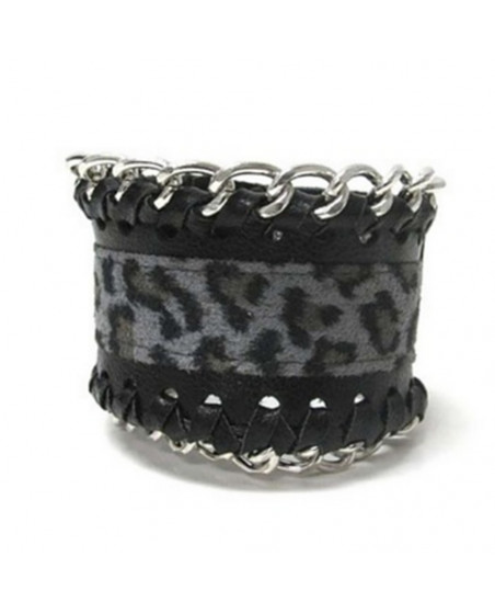 Bracelet punk goth léopard et chaine