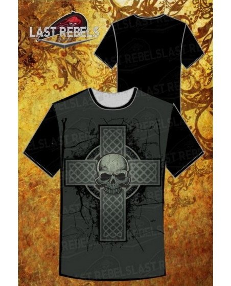 T-Shirt celtique noir croix celete et crane