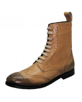 Boots Steampunk marrons en cuir imitation peau iguane Steelground 
