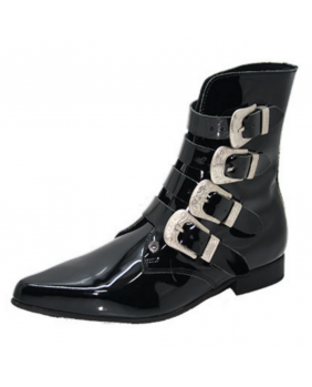 Boots Vintages rétro noires vernies en cuir Steelground 