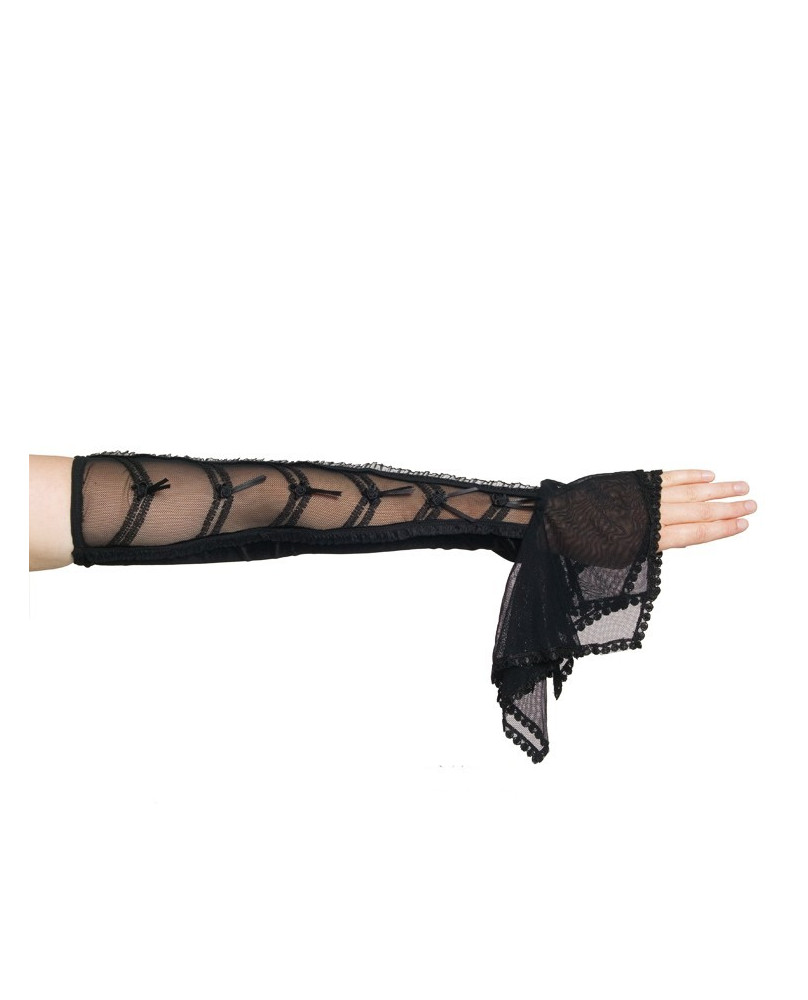 Black velvet and mesh mittens by Sinister
