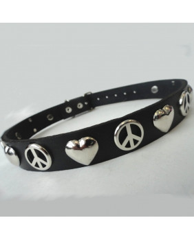 Collier cuir peace and love