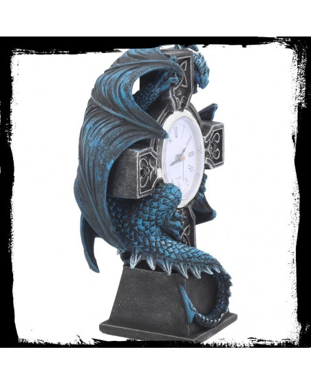 Horloge dragon bleu sur croix Draco